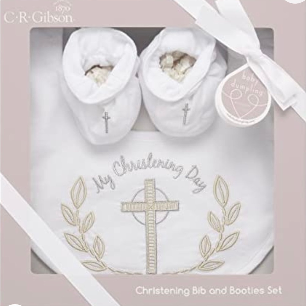 New Christening bib and booties set